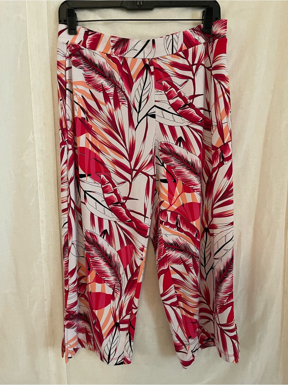 Susan Graver Coral, Pink & White Wide-Leg Tropical Pants